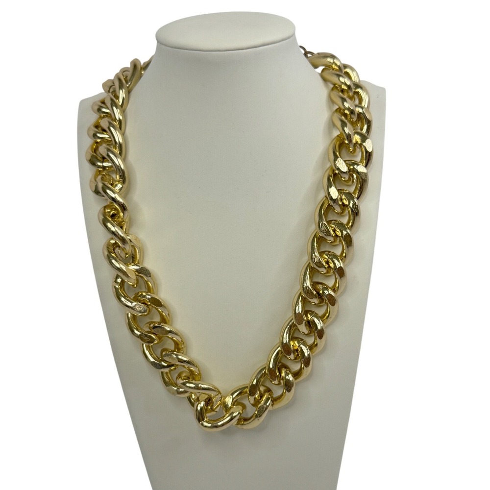 Lucia Womens Chunky Gold Tone Curb Chain Statement Necklace Adjustable Y2K Retro